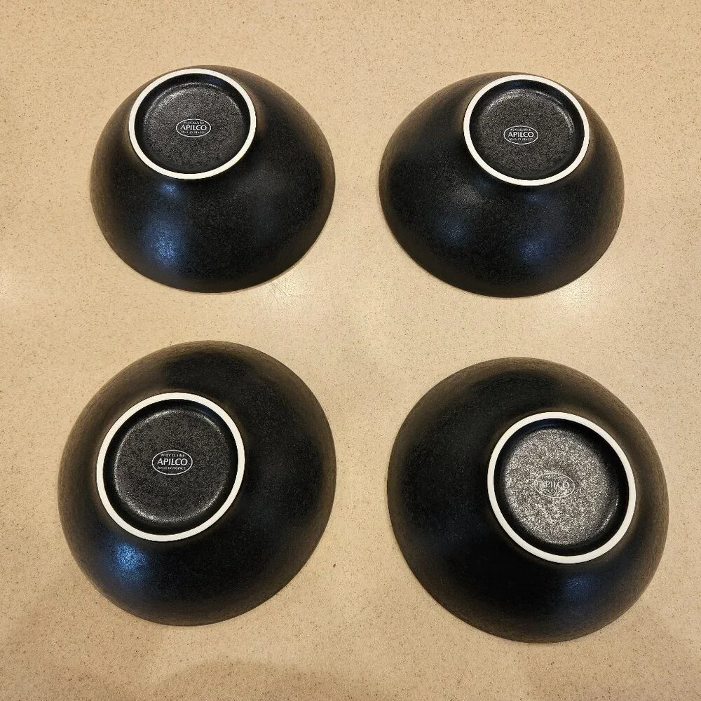 4 MODERN WILLIAMS SONOMA APILCO BLACK REGLISSE FRANCE PORCELAIN SOUP BOWL DISH